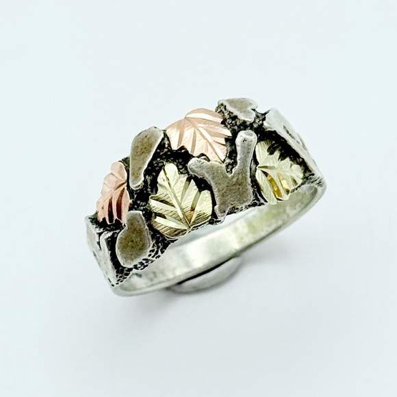 Vintage Black Hills Coleman Co Sterling Silver Ring -Two Tone Gold Leaf & Nugget - Picture 1 of 11